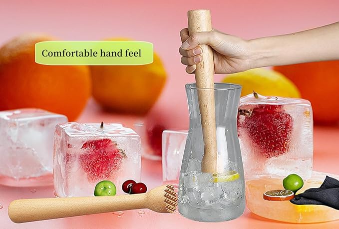 POFUIERKN Wooden Cocktail Muddler, 2 Pack, 10 Inch, Beech Wood, Essential Home Bar Tool