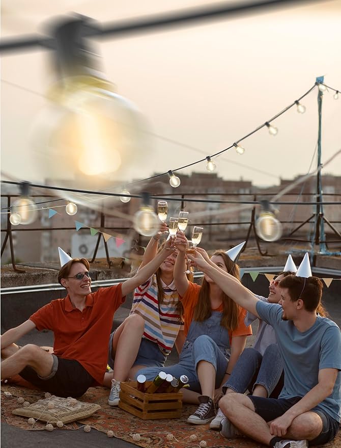 SUNSGNE Outdoor String Lights, 50FT Outdoor Globe Light with 52 G40 Shatterproof LED Bulbs(2 Spare), String Lights for Outside Patio Porch Garden Backyard Balcony Deck Decor, E12 Sockets