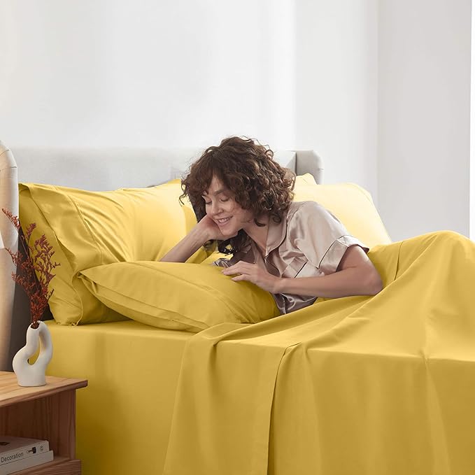 Nestl Extra Deep Queen Sheet Set - 6 Piece Breathable & Cooling Sheets - Hotel Luxury Bedding Set w/18-24 Inch Deep Pockets - Easy & Secure Fit - Super Soft, Wrinkle Free & Comfy - Yellow