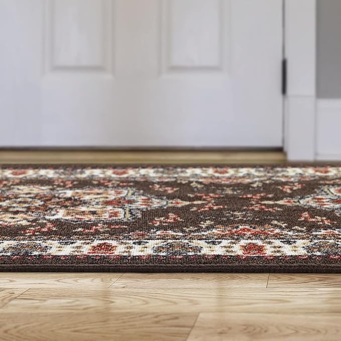 Antep Rugs Alfombras Oriental Traditional 2x5 Non-Skid (Non-Slip) Low Profile Pile Rubber Backing Kitchen Area Rugs (Brown, 2' x 5' Oval)