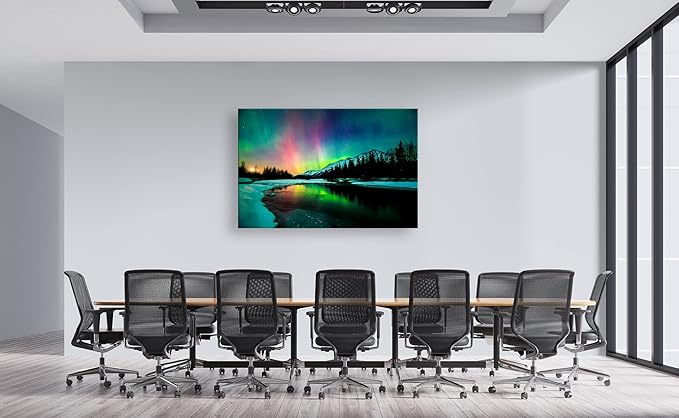 S01969 Wall Art HD Aurora Scenery Painting on Canvas Prints Stretched and Framed Pictures to Photo Ready to Hang for Home Decorations Office Wall Decor 24X36 inch