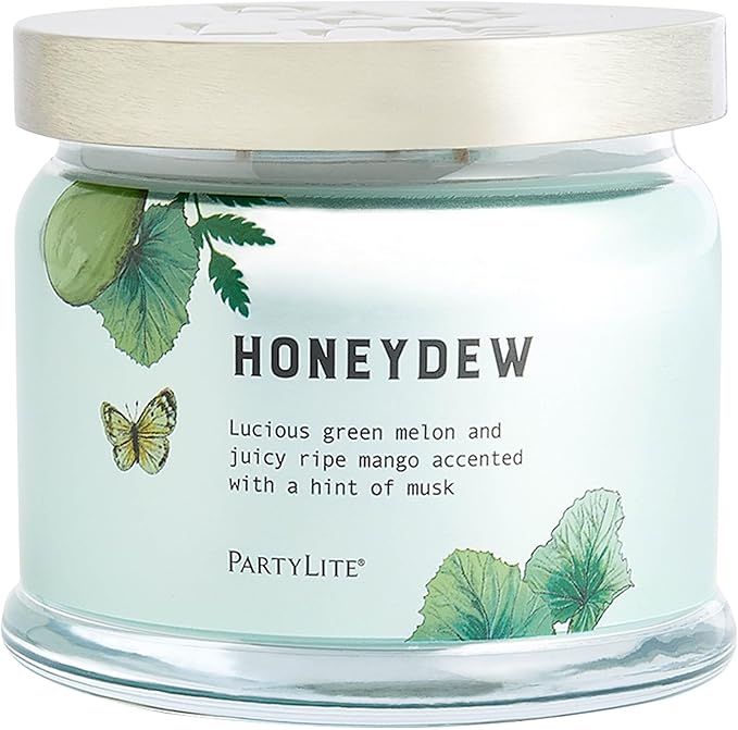 PartyLite Honeydew Scented, Notes of Green Melon, Juicy Ripe Mango and a Hint of Musk, 13.2oz 3-Wick Jar Candle, 45 Hour Burn Time, Luxurious Fragrance, Ideal for Gifting