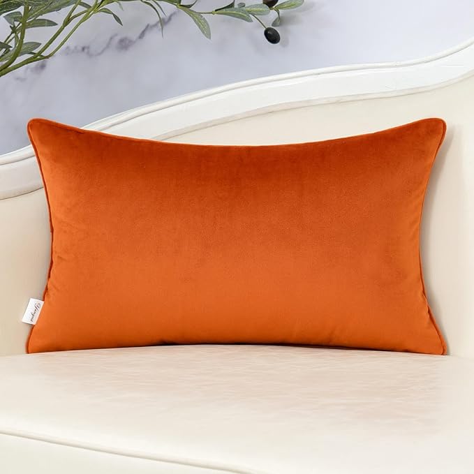 Yangest Orange Throw Pillow Cover Velvet Cushion Cover Branches Rectangular Pillowcase for Sofa Couch Bedroom Living Room, 12x20 Inch
