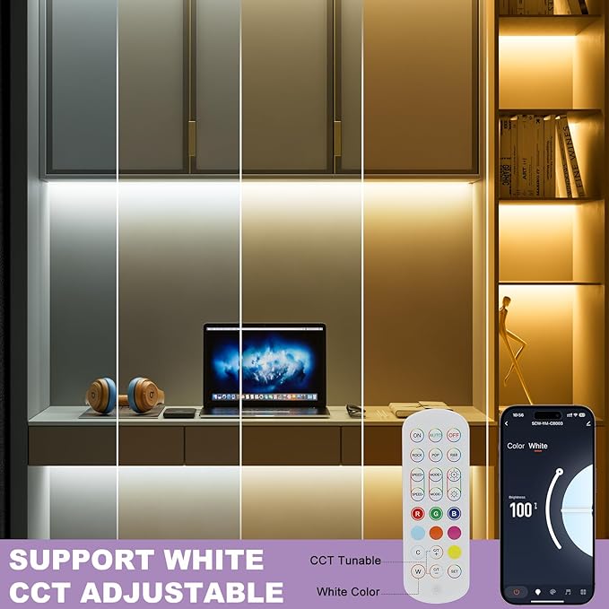 MIWISE RGB COB LED Strip Light 32.8ft/10m,Color Changing Dimmable Super Bright Strip Light 24V,Work with Alexa/Google Assistant/Tuya Multicolor Flexible Tape Light,for TV,Bedroom,Party DIY Decoration