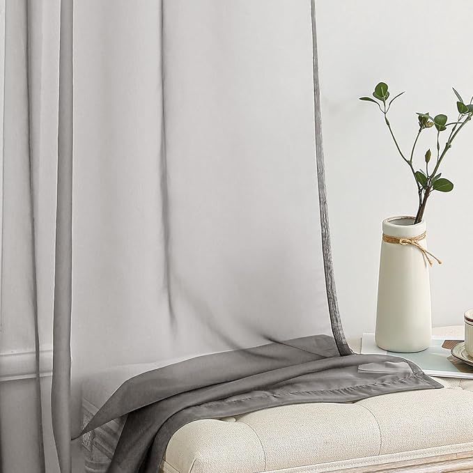 MIULEE 2 Panels Solid Color Sheer Window Curtains Elegant Window Voile Panels/Drapes/Treatment for Bedroom Living Room (54X54 Inches Grey)