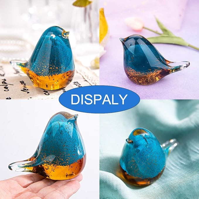 QFkris Blown Glass Bird Figurine Collectible Glass Art Craft Gift for Christmas, Birthday Home Decor Blue Yellow Paper Weight