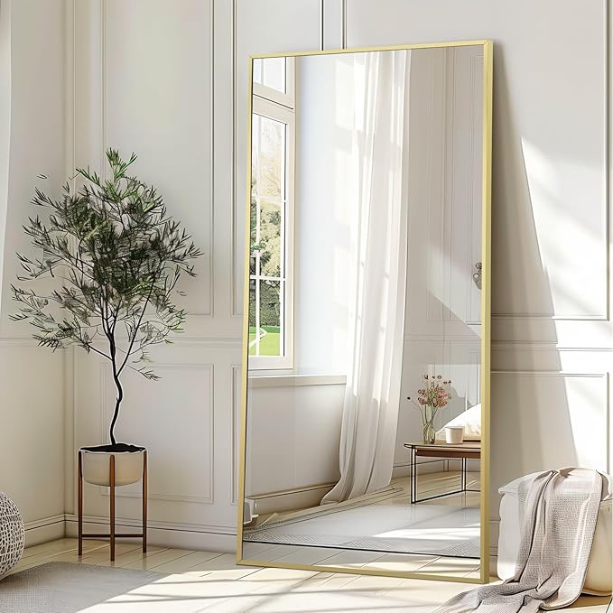 Full Length Mirror, 71"x32" Large Floor Mirror Free Standing, Gold Full Body Mirror for Bedroom Living Room Gym, Shatterproof Tempered Glass
