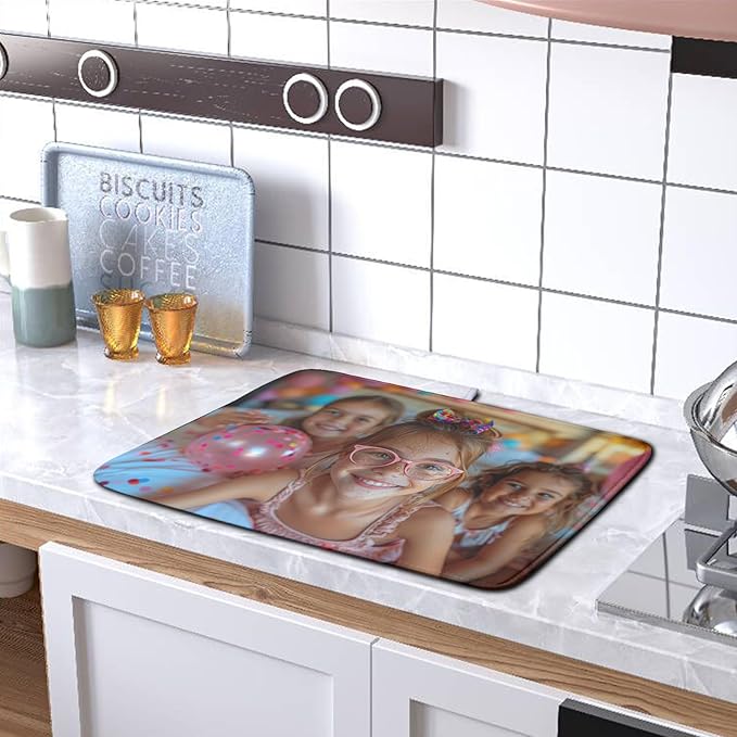 Customized Personalized Image Dish Drying Mat for Dishes 18x24 inch,Custom Any Photo or Text Drying Mat Large Microfiber Dish Drainer Mat Super Absorbent Dish Rack Pad for Coffee Bar Sinks