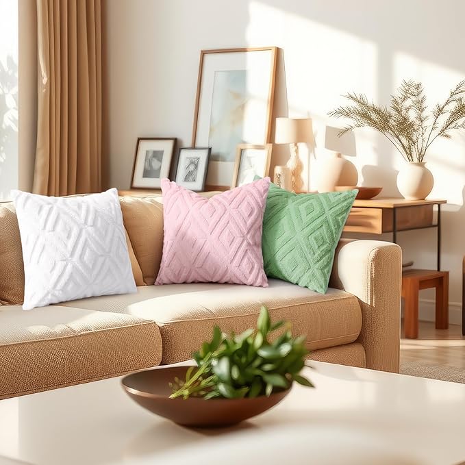 decorUhome Couch Throw Pillow Covers 12x20 Set of 2, Decorative Soft Plush Faux Wool Lumbar Neutral Accent Pillow Covers for Bed Sofa Living Room, Sage Green