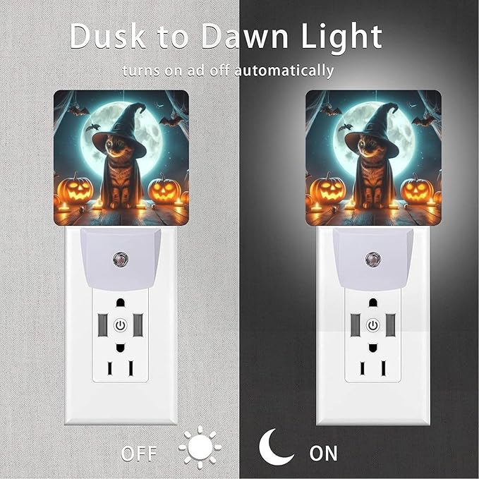2 Pack Halloween Night Light Plug-in LED Nightlights Auto Sensor Night Lamp Dusk-to-Dawn Lamp Home Decor for Children,Elderly People Bedroom