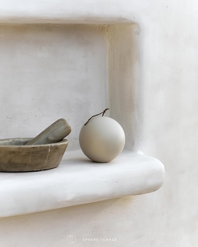 LAWA Sphere Candle - Beautiful Handmade Pillar Scented Soy Wax Elegant Aesthetic Candle Housewarming Gift Home Room Shelf Decor Idea (Light Beige, Large)