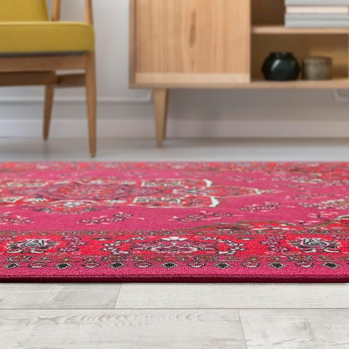 Antep Rugs Alfombras Oriental Traditional 4x6 Non-Skid (Non-Slip) Low Profile Pile Rubber Backing Indoor Area Rugs (Pink, 4' x 5'8")