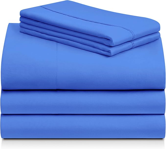 LuxClub 5 PC Sheet Set Bed Sheets Deep Pockets 16" Eco Friendly Wrinkle Free Cooling Machine Washable Hotel Bedding Silky Soft - Marine Blue Split King