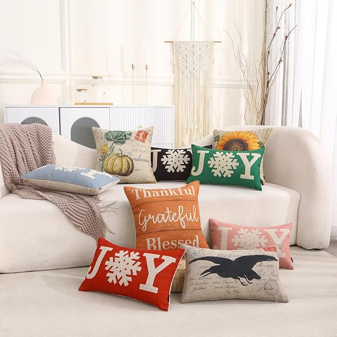 TRENDIN Crow 12x20 Pillow Cover for Couch Halloween Decor Lumbar Linen Cushion Case Sofa Home Fall Decorations Vintage PL1073TR