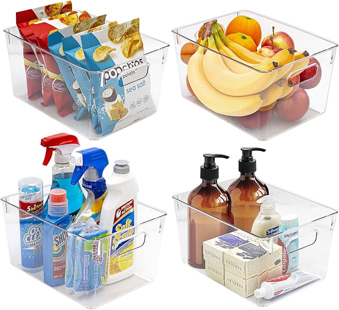 Sorbus Medium Clear Plastic Storage Bins for Shelves, Clothes, with Handle - Clear Storage Bins, Drawer, Shelf, Closet, Pantry, Fridge, Freezer Organizer Bins, Closet Organizers and Storage (8 pack)