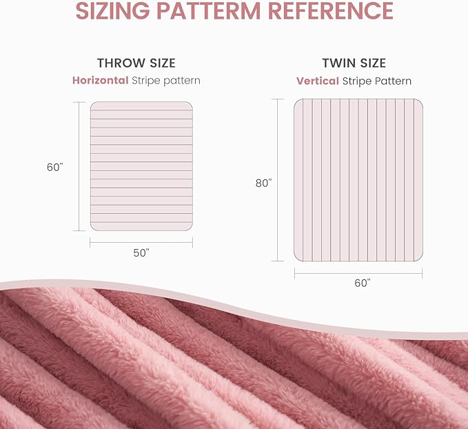 Cozy Bliss Faux Fur Throw Blanket for Couch, Cozy Warm Plush Striped Blanket for Sofa Bedroom Living Room, 50 * 60 Inches Hot Pink