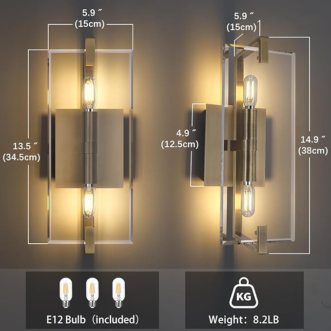 Crystal Vanity Wall Sconces Lights for Bathroom 13.5in Gold Sconces Wall Lighting,Modern Brass Vanity Lights Fixture,Luxury Indoor Wall Sconce for Bedroom,Hallway,Staircase,Living Room,Dining Room