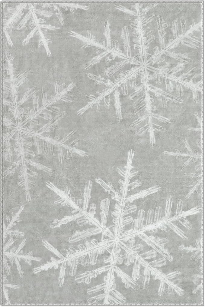 Lahome Snowflake Entryway Rug- 2x3 Small Rug Ultra-Thin Soft Kitchen Rugs Non Slip Indoor Door Mat, Rubber Backing Throw Carpet Washable Rugs for Entryway Bathroom Bedroom(2x3ft,Grey)