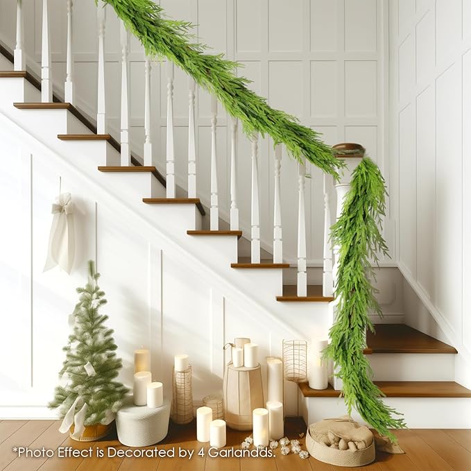 WBHome 9ft Real Touch Norfolk Pine Christmas Garland, Winter Greenery Garland for Christmas, Holiday Seasonal Outdoor/Indoor Home Decor, 9FT Long