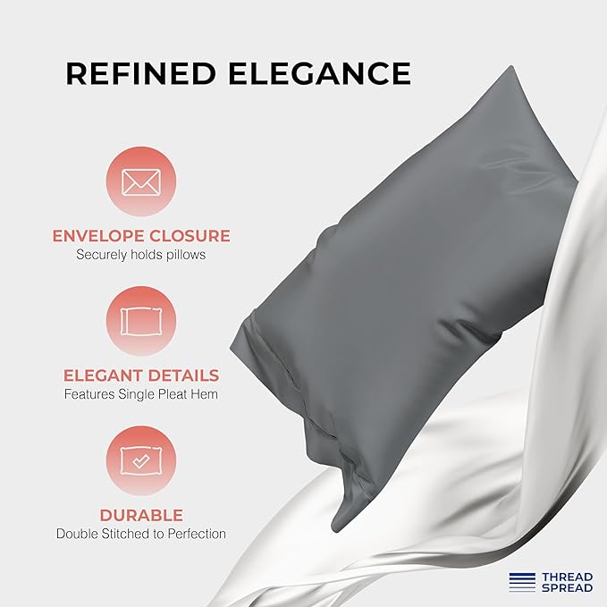 THREAD SPREAD 100% Egyptian Cotton King Size Sheets Set - Luxury 1200 Thread Count Egyptian Cotton Sheets King Size, 17" Deep Pocket, Soft, Cooling Sateen Weave Hotel Quality Bedding Set - Dark Grey