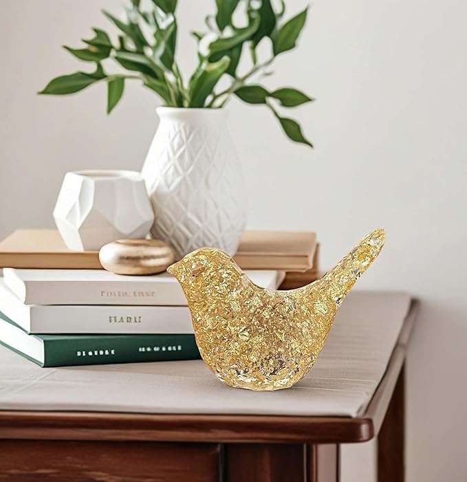 Goldfoil Glitter Bird Figurines Staue Home Decor Accents,Hammered Sculpture Gifts for Bird Lovers,Knick Knacks for Shelves Bookshelf Office