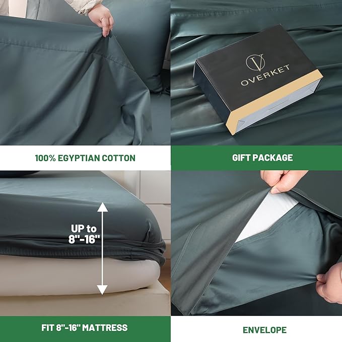 100% Egyptian Cotton Sheets Cal King Sheet Set 4PCS 1000 Thread Count Sateen Weave Soft Breathable 16-Inch Deep Pocket(California King,Lake Blue)