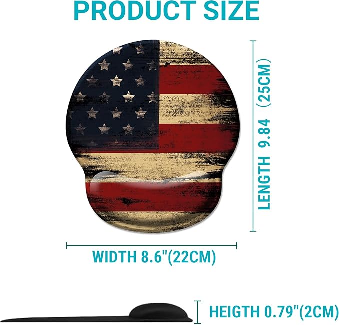 Ergonomic Mouse Pad with Wrist Rest, American Flag Gel Mouse Pads Wrist Support, Computer Mousepad with Non-Slip PU Base, Comfortable Mouse Pad for Desk Accessories Office Decor Supplies