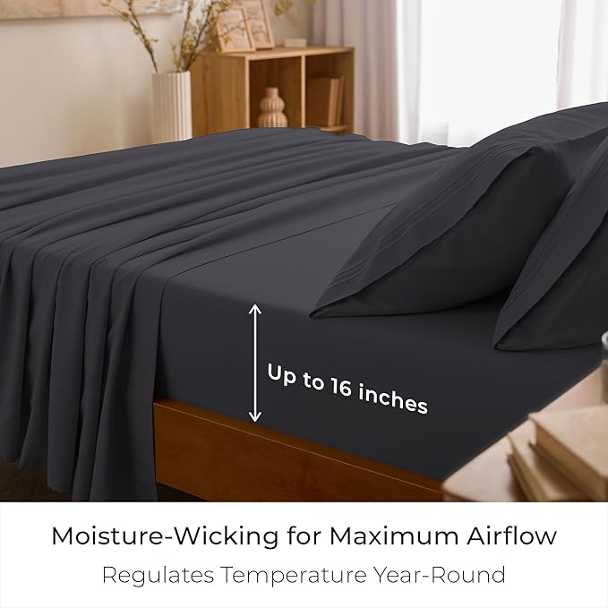 Mellanni Full Sheets Set - 4 PC Iconic Collection Bedding - Hotel Luxury, Extra Soft, Cooling Bed Sheets - Wrinkle, Fade, Stain Resistant (Full, Charcoal)