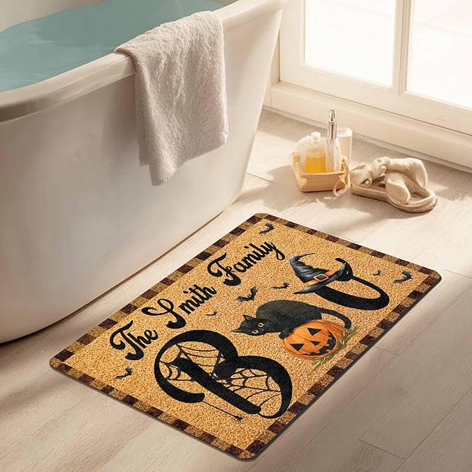 Personalized Halloween Door Mat Custom Happy Halloween Non-Slip Indoor Doormat Customized Halloween Fall Home Decor for Friend