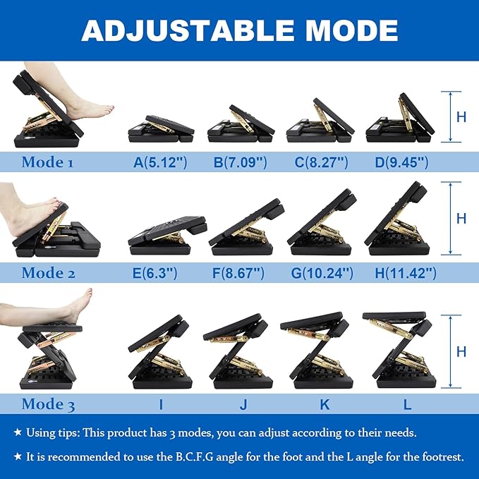 Foldable Foot Rest, Computer Foot Rest Under Desk, 12Modes Adjustable Ergonomic for Office, Loading Capacity 80 pounds, Removable EVA Cushion, Black