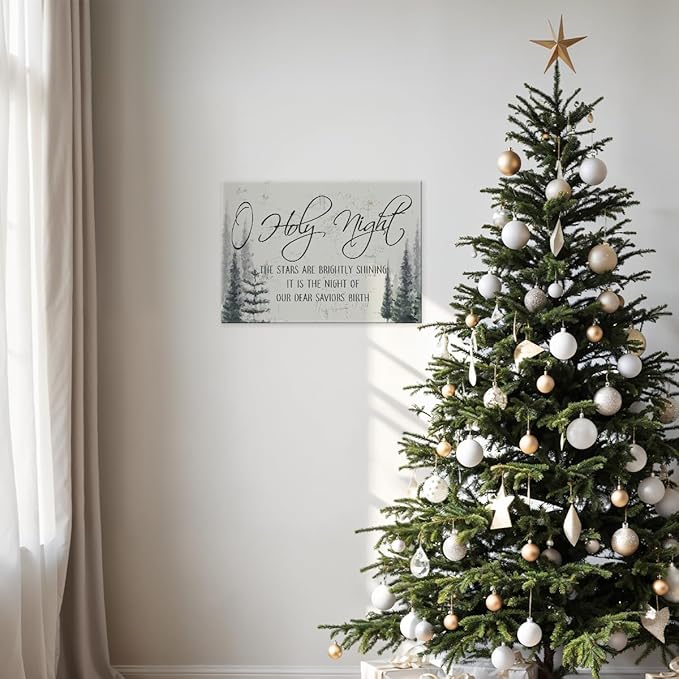 BIWSHA Christmas Wall Decor, Vintage Christmas Canvas Wall Art, Christian O Holy Night Winter Wall Decor, Inspirational Bible Verse Christmas Decoration Gifts for Office Living Room Bedroom Kitchen 11x14 Inch