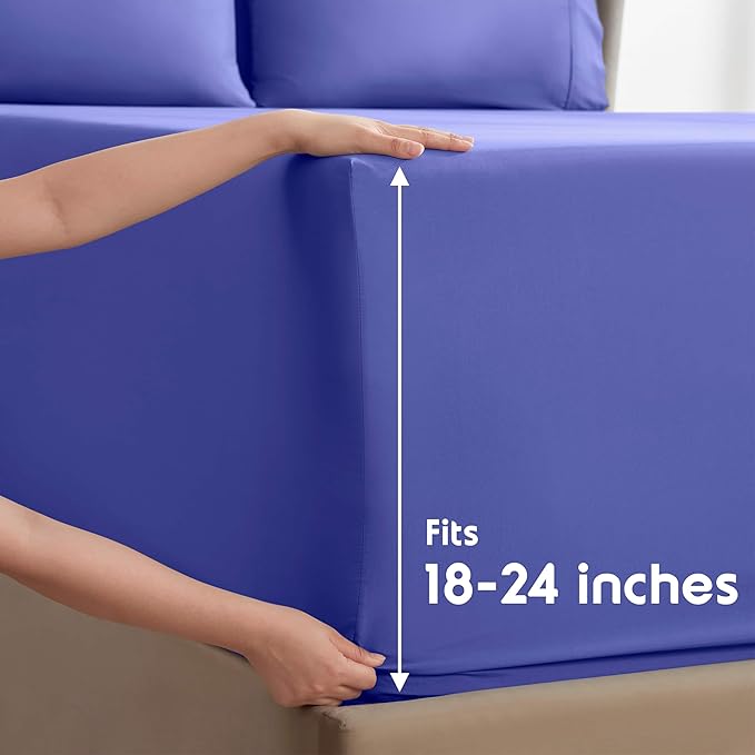 Nestl Extra Deep Twin Sheet Set - 4 Piece Breathable & Cooling Sheets - Hotel Luxury Bedding Set w/18-24 Inch Deep Pockets - Easy & Secure Fit - Super Soft, Wrinkle Free & Comfy - Royal Blue