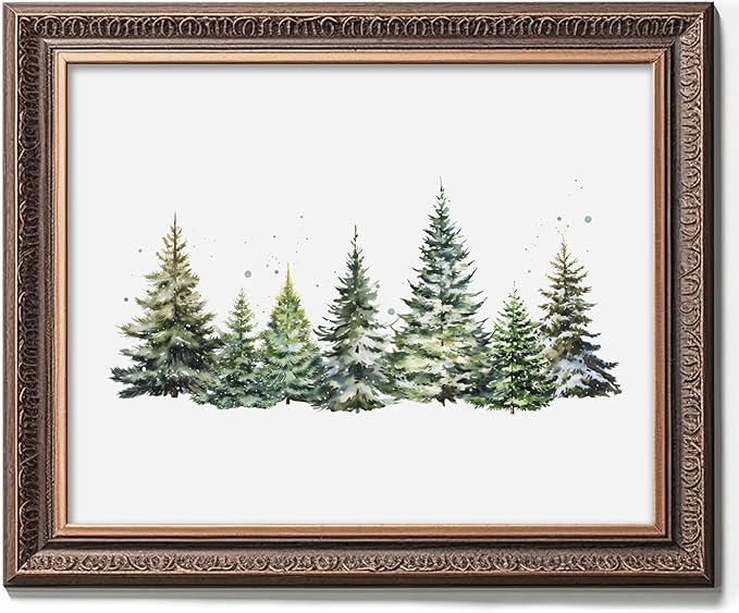 Christmas Tree Print, Winter Landscape, Watercolor Christmas Tree Painting Print, Pine Tree Art, Farmhouse Christmas wall art, Winter Wall Art