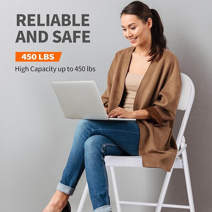 1 Pack Folding Chairs with Cushion Padded - Metal Chairs w/Comfortable Seats and Durable Steel Frame Foldable Chair for Indoor Outdoor Wedding, Party, Backyard & Office Events (White, 1 Pack)