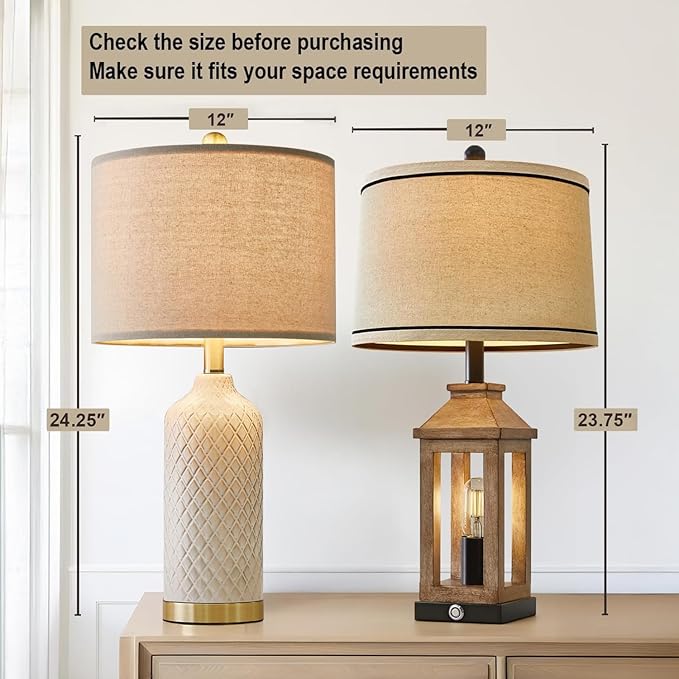 24.25" Modern Ceramic Table Lamps Set of 2 - Gold, Boho & Farmhouse Style for Living Room, Bedside & End Tables
