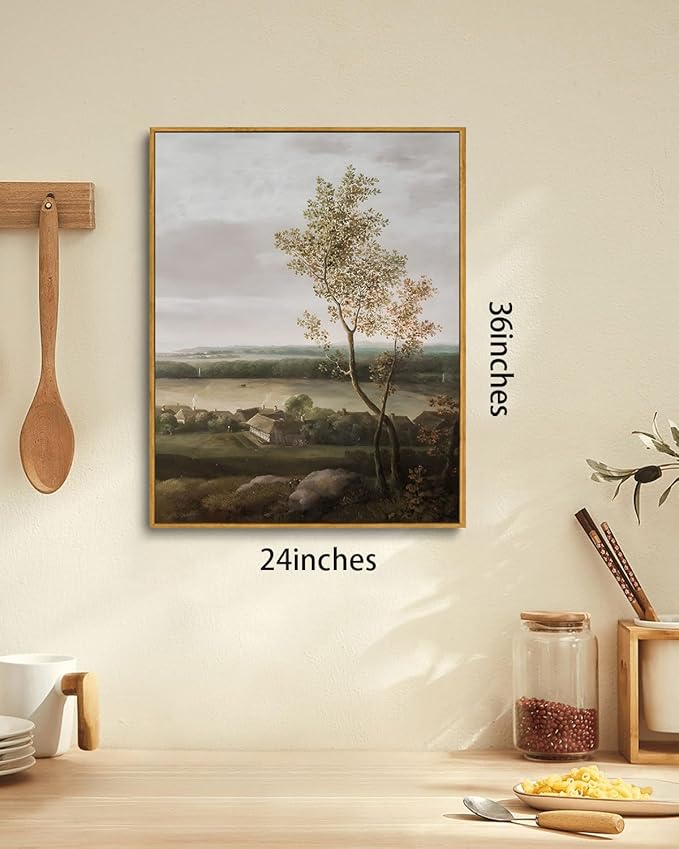 KISSFOX Vintage Farmhouse Landscape Canvas Wall Art Fall Rustic Countryside Framed Wall Art Autumn Cottagecore French Country Scenic Tree Art Prints Artwork For Living Room Bedroom Kitchen