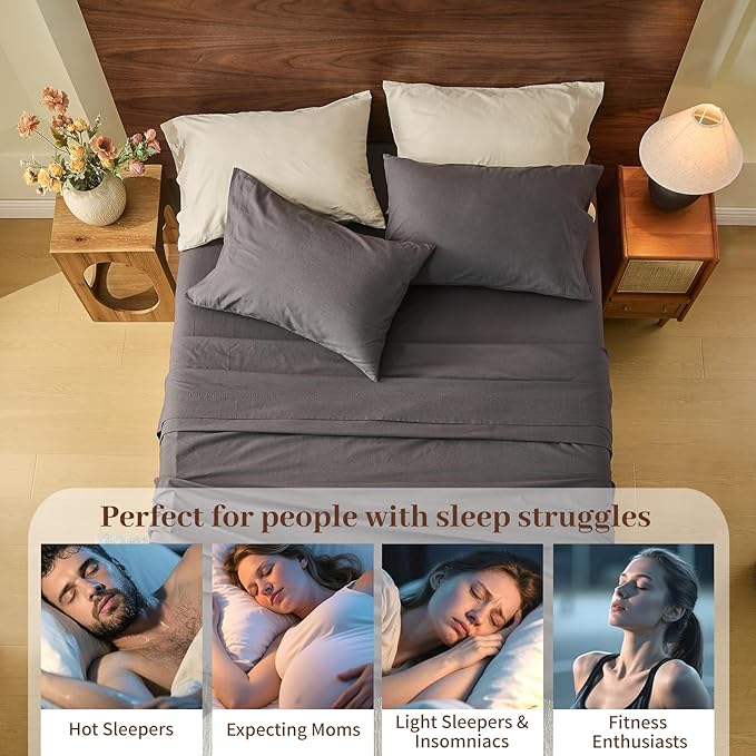 MEISHANG 100% French Pure Linen Sheets Queen Size - Bed Sheets 4 Piece Sets, Soft Durable Flax Linen, Anti-Tear Breathable Oeko-Tex Certified with 16" Deep Pocket (Dark Grey)
