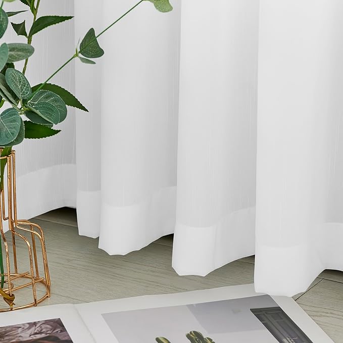 Pinch Pleated Sheer Curtains 108 Inches Long for Living Room Bedroom 1 Panel Light Filtering Pinch Pleat White Semi Sheer Curtains & Drapes for Sliding Glass Door, with Textured, W52 x L108