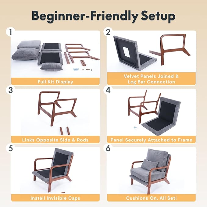 FLEXISPOT AC1 Mid Century Modern Accent Chairs Set of 2, Corduroy Upholstered Armchairs with Wood Frame, Thick Backrest & Lumbar Pillow, Comfy Reading Chairs for Living Room, Bedroom, Balcony (White)