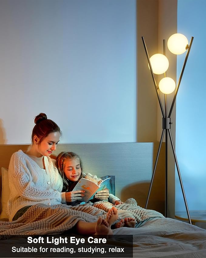 Lightdot 60IN Dimmable Black Tripod Floor Lamp Mid Century Standing Lamps with 3Pcs 3000K G9 Bulbs Globe Eye Care&Stable Base Modern Tall Lamp for Living Room Bedroom Office