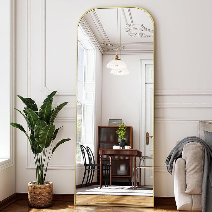 56x21 Inch Full Length Mirror - Large Floor Standing & Wall Mountable Full Body Mirror with Sturdy Aluminum Frame, Arched Top Design, Freestanding or Hanging for Bedroom, Living Room, Cloakroom,Gold