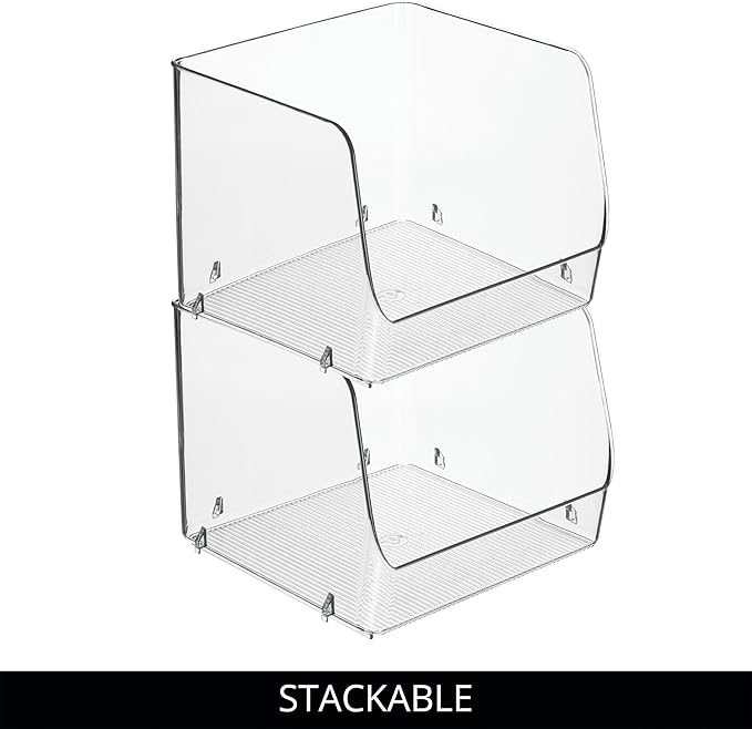 iDesign Linus Stacking Organizer Bins for Kitchen, Pantry, Office, Bathroom, Extra Large-Clear