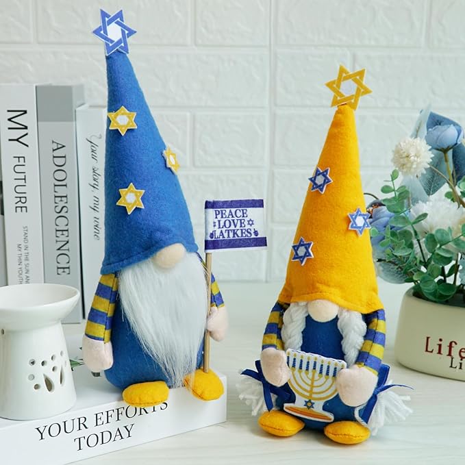 Hanukkah Gnomes Jewish Gifts and Decorations - Menorah Decor, Chanukah Gnome Gifts, Ornaments for Home and Tiered Tray