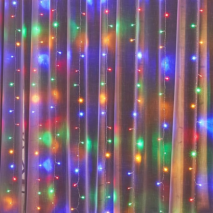 WATERGLIDE 300 LED Curtain Lights, Remote Control Christmas Decorative Hanging String Lights, 8 Lighting Mode, Plug in for Indoor Outdoor Holiday Party Garden Backdrop Wedding Home Decor, Multicolor