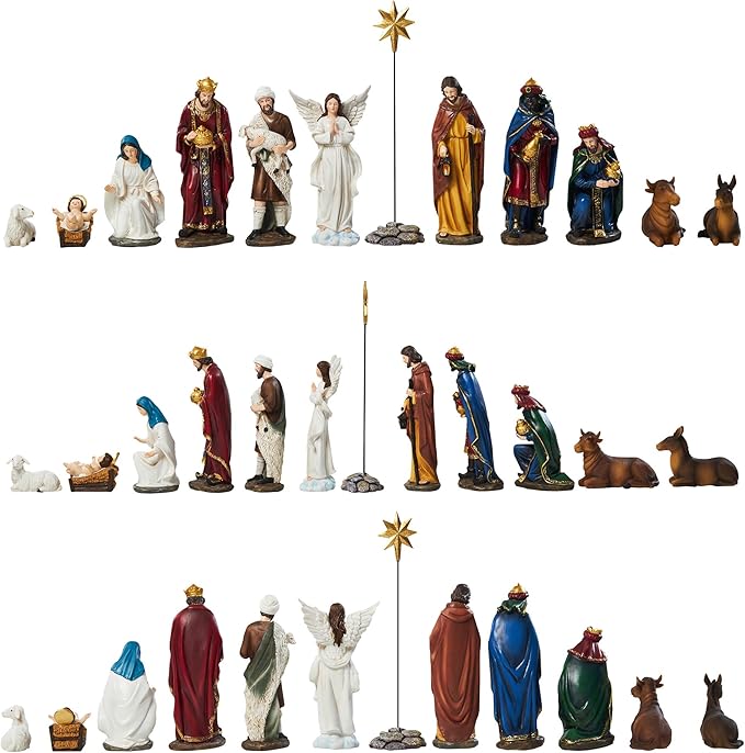 Nativity Sets for Christmas Indoor Set of 13 Pieces 7.9 Inches Tabletop Holidays Decor Nativity Scene Resin Figurines Set Religious Decorations Collection Gifts