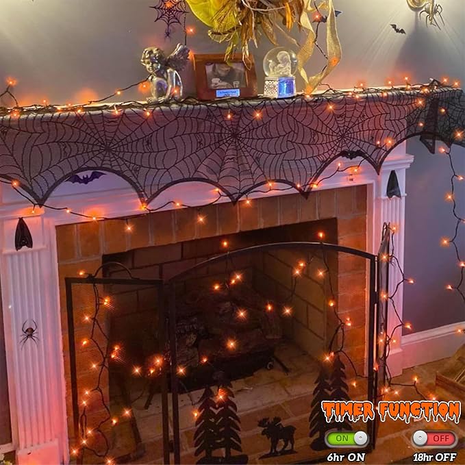 YEGUO 66ft 200 LED Orange Halloween Lights Outdoor Waterproof, Green Wire Christmas String Lights Indoor, 8 Modes Twinkle Tree Lights Plug in with Timer Memory