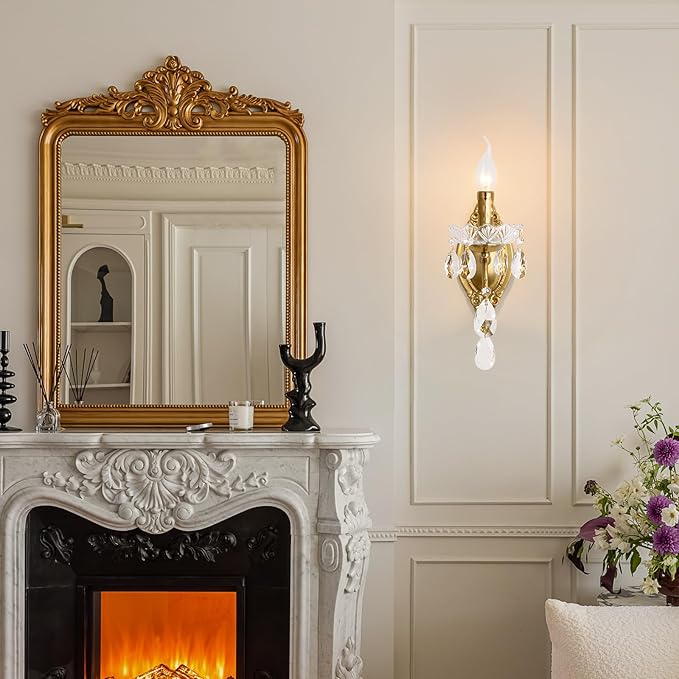 Vintage Wall Sconces, Gold Wall sconces Gold Crystal Wall Light, 1-Light Wall Lighting with Crystal Glass Shade, Matte Brushed Antique Brass Finish, Wall Lamp for Bathroom,Hallway(E12 Base)