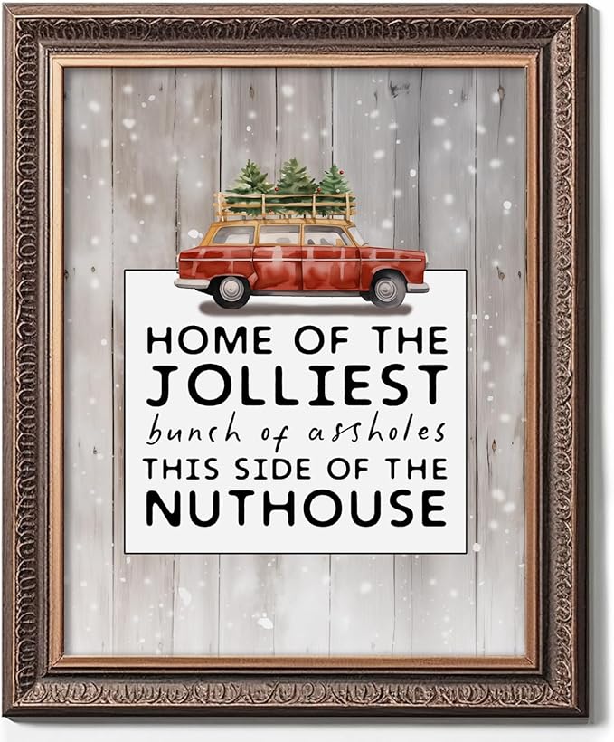 Home of the Jolliest Bunch of Sign, Vintage Christmas Wall Art, Funny Christmas Print, Christmas Wall Decorations, Holiday Decor, Vacation Print