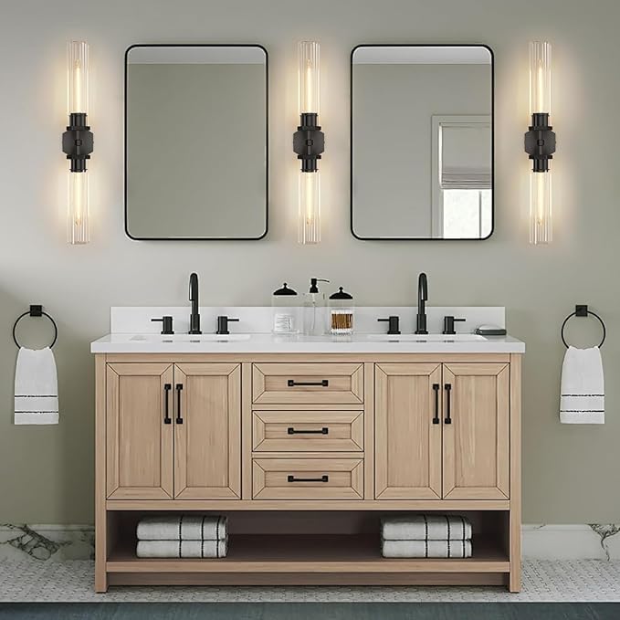 Black Crystal Bathroom Wall Sconces Set of Two Modern Bathroom Vanity Llight Fixture,28.5in Linear Sconces Wall Lighting,Indoor Wall Sconce Light for Bedroom,Hallway,Staircase,Living Room,Dining Room