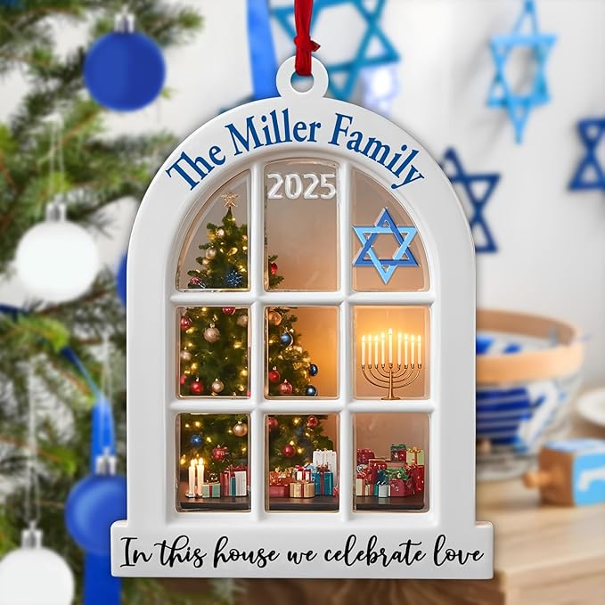Personalized Hanukkah Ornaments for Tree - Merry Chrismukkah Jewish and Christian, Custom Christmas Hanukkah Ornaments 2025, Housewarming Gifts for Women Men